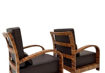 Two Art Deco Lounge Chairs with Leather Cushions France, 1930s